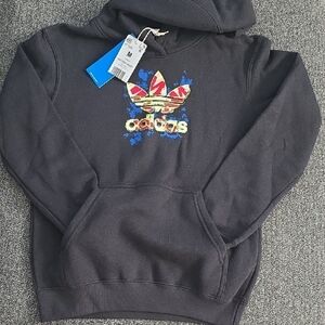 Adidas Black Hoodie with Multicolor Trefoil Logo